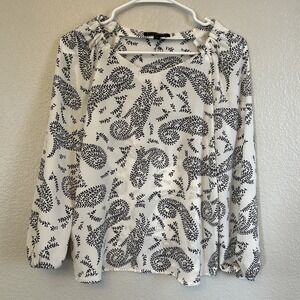 Banana Republic  Black & White Pattern Blouse Top Long Sleeve Size Xs